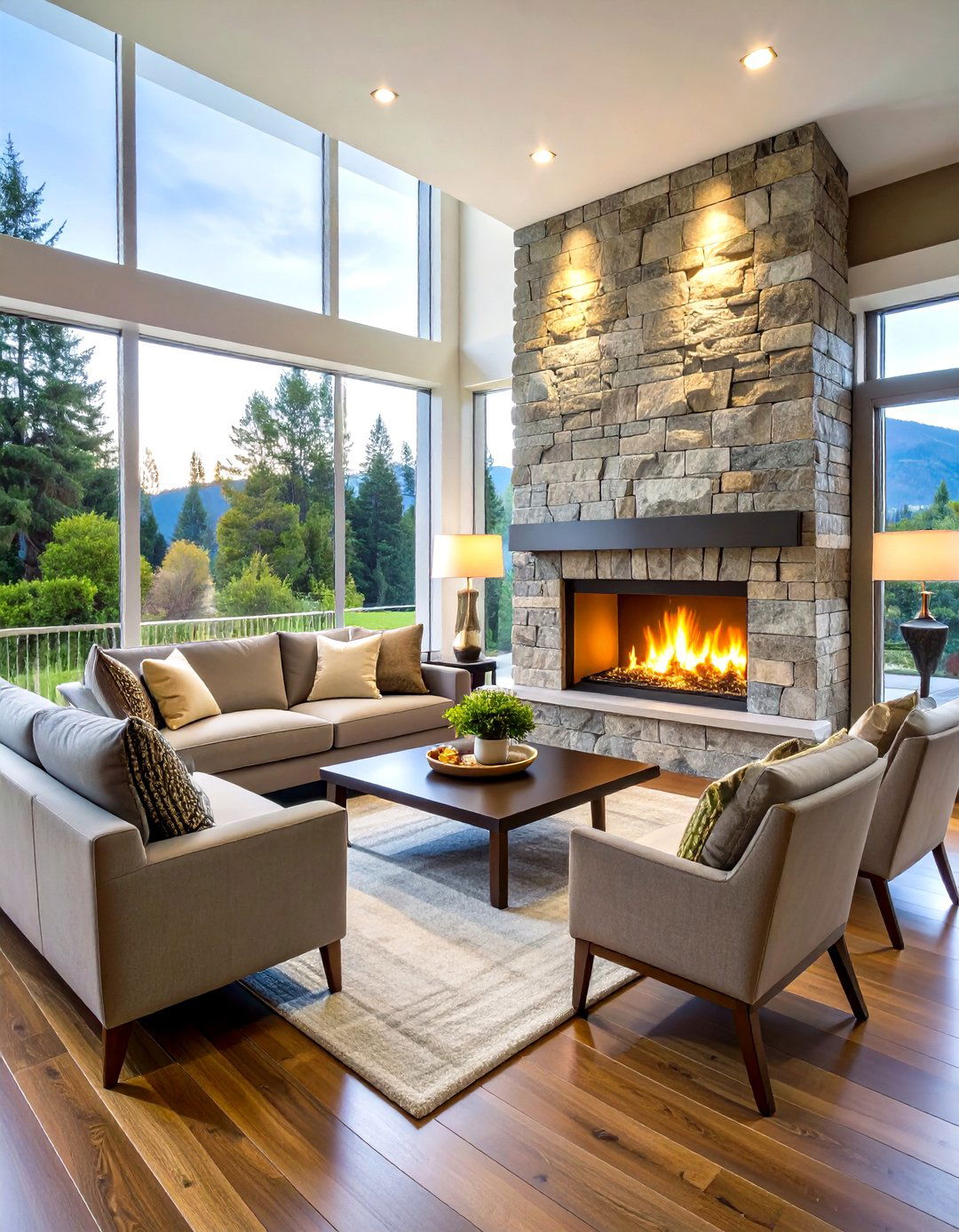 See Through Double Sided Stone Fireplace - 30 living room stone fireplace ideas