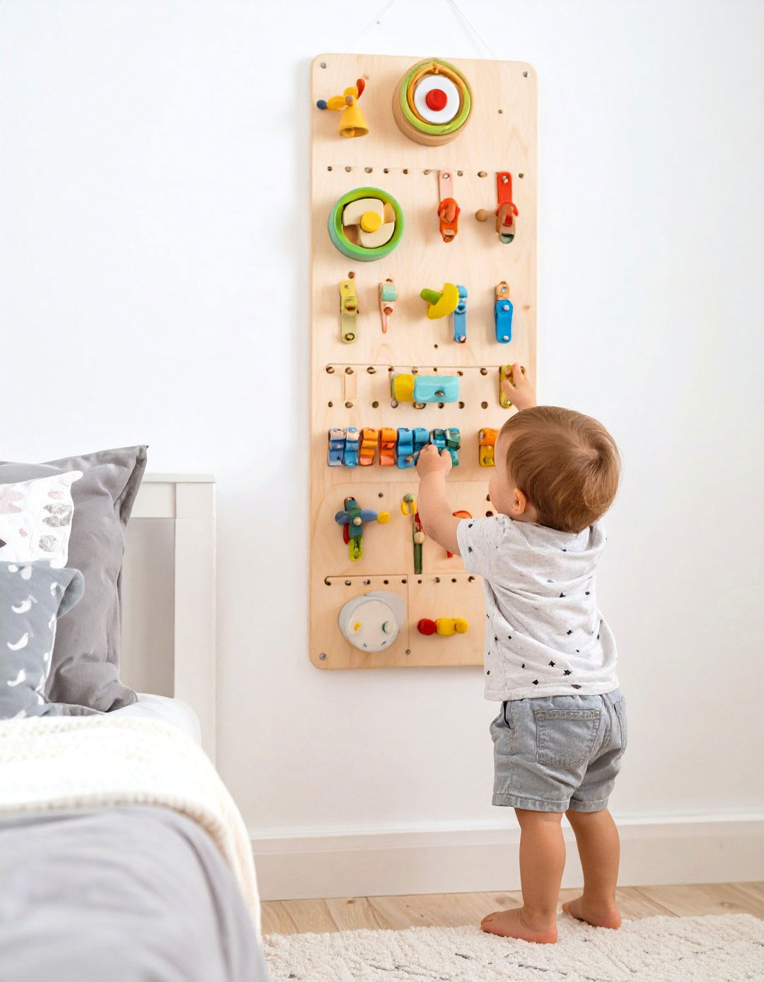 Sensory Activity Board on the Wall - 30 toddler bedroom ideas