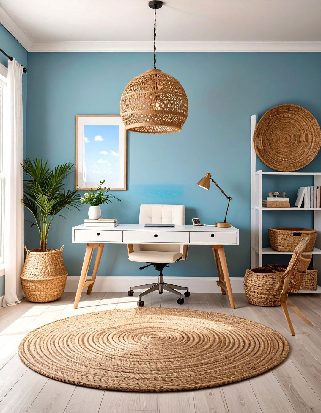 Serene Blue and White Coastal Office - 30 office color ideas