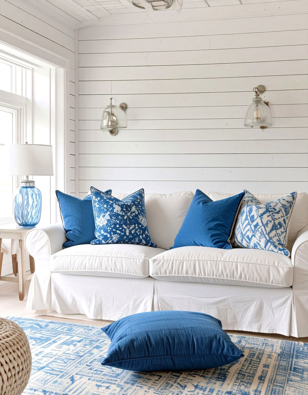 Serene Blue and White Palette Living Room - 30 modern coastal living room ideas
