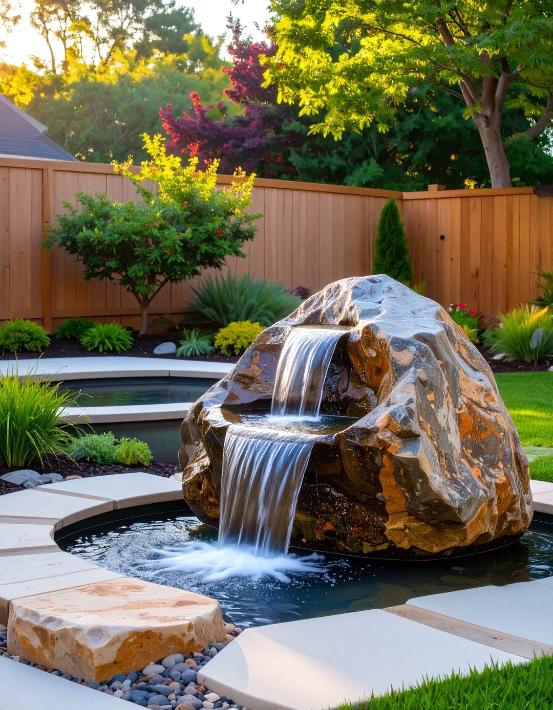 Serene Bubbling Rock Fountain - 30 backyard waterfall ideas