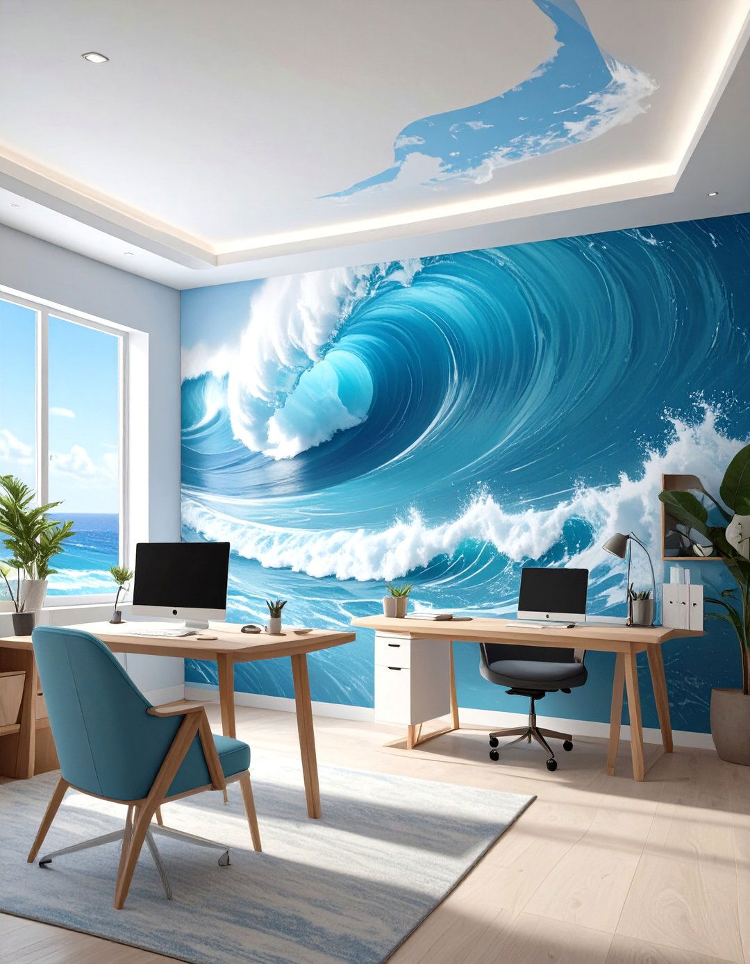 Serene Ocean Wave Mural Office Wallpaper - 30 office wallpaper ideas