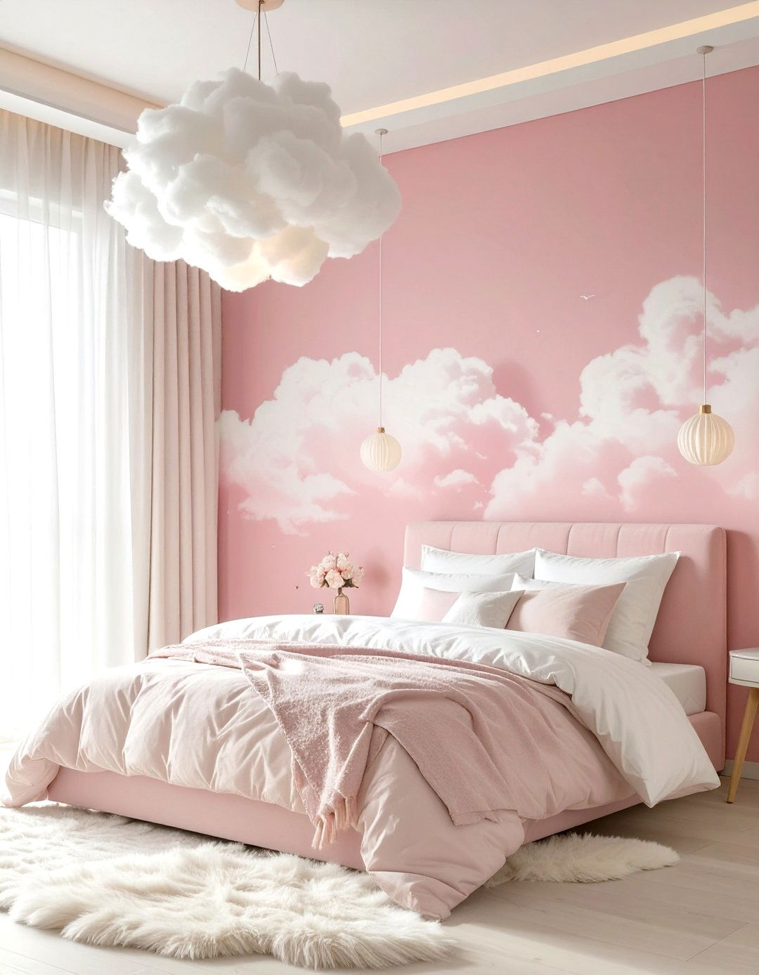 Serene Pink and White Cloud Bedroom - 30 luxury pink girl bedroom design ideas