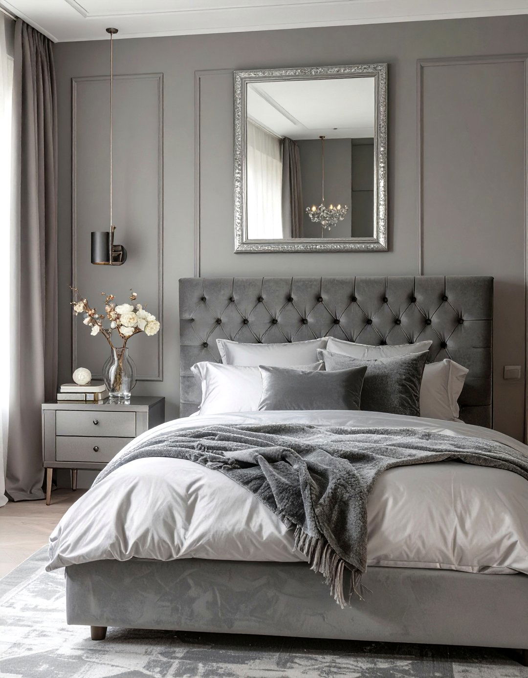 Serene Silver and Gray Bedroom - 30 glam bedroom ideas