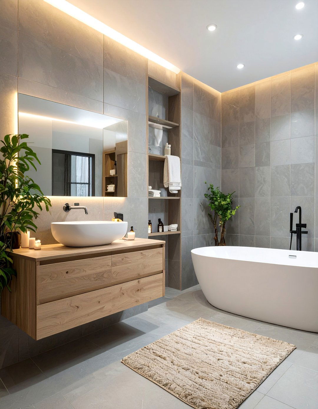 Serene Spa Bathroom with Large Format Tiles - 30 bathroom wall tile ideas