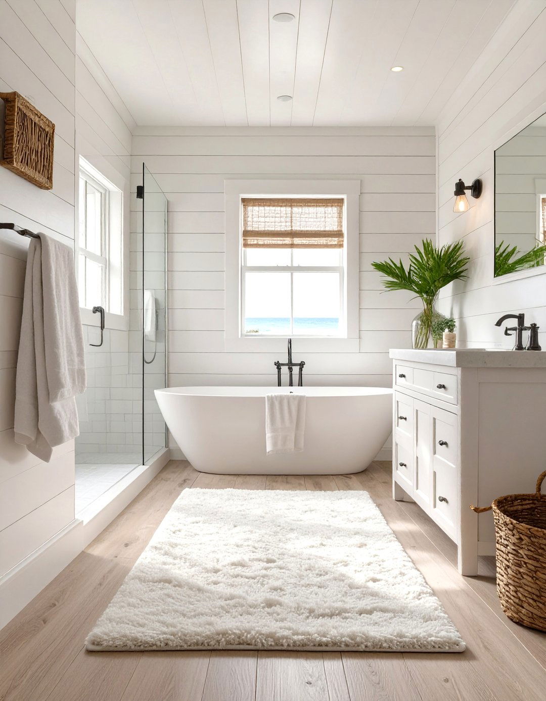 Serene White on White Bathroom - 30 beach bathroom ideas