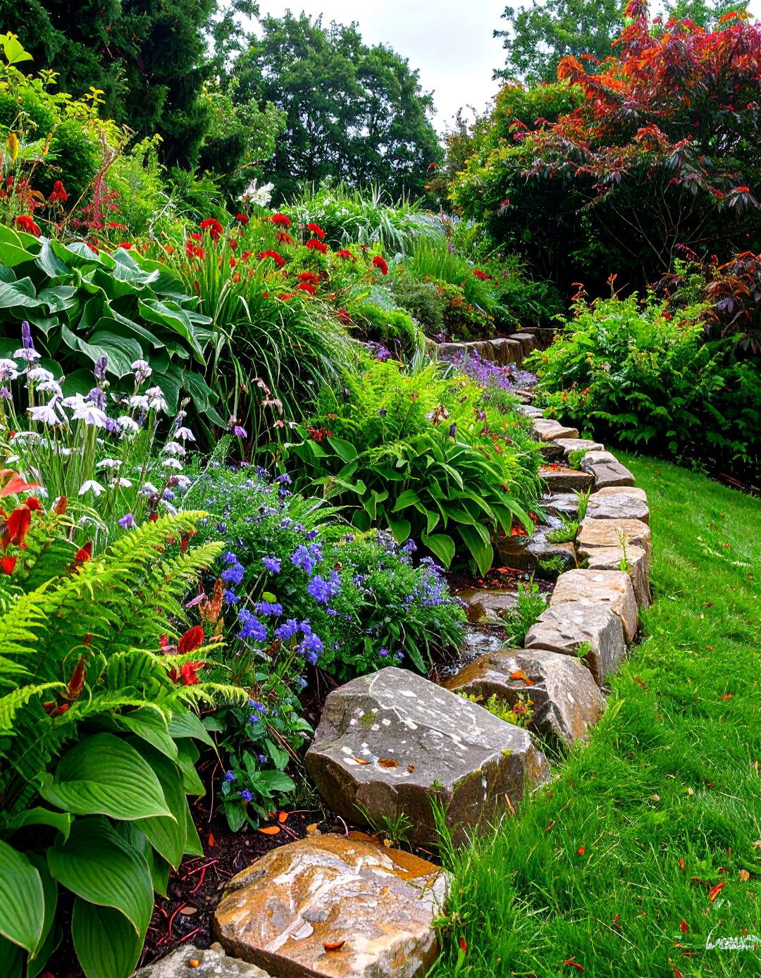 Serpentine Boulder Retaining Wall - 30 retaining wall ideas for sloped backyard