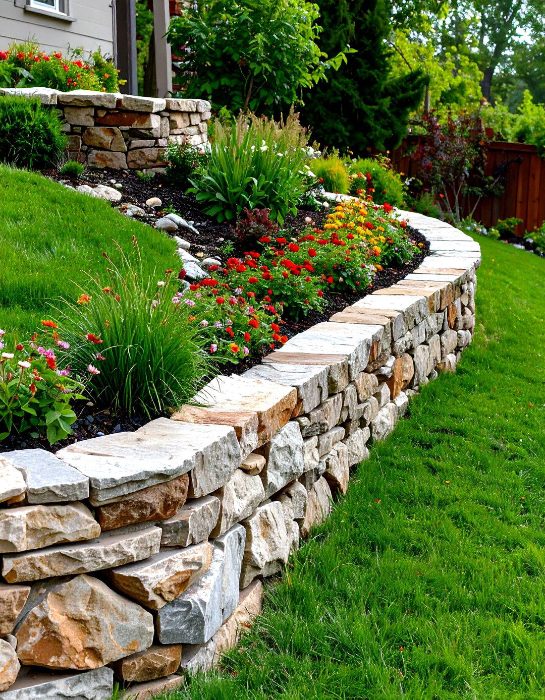 Serpentine Flagstone Retaining Wall for Organic Curves - 30 retaining wall ideas for sloped front yard