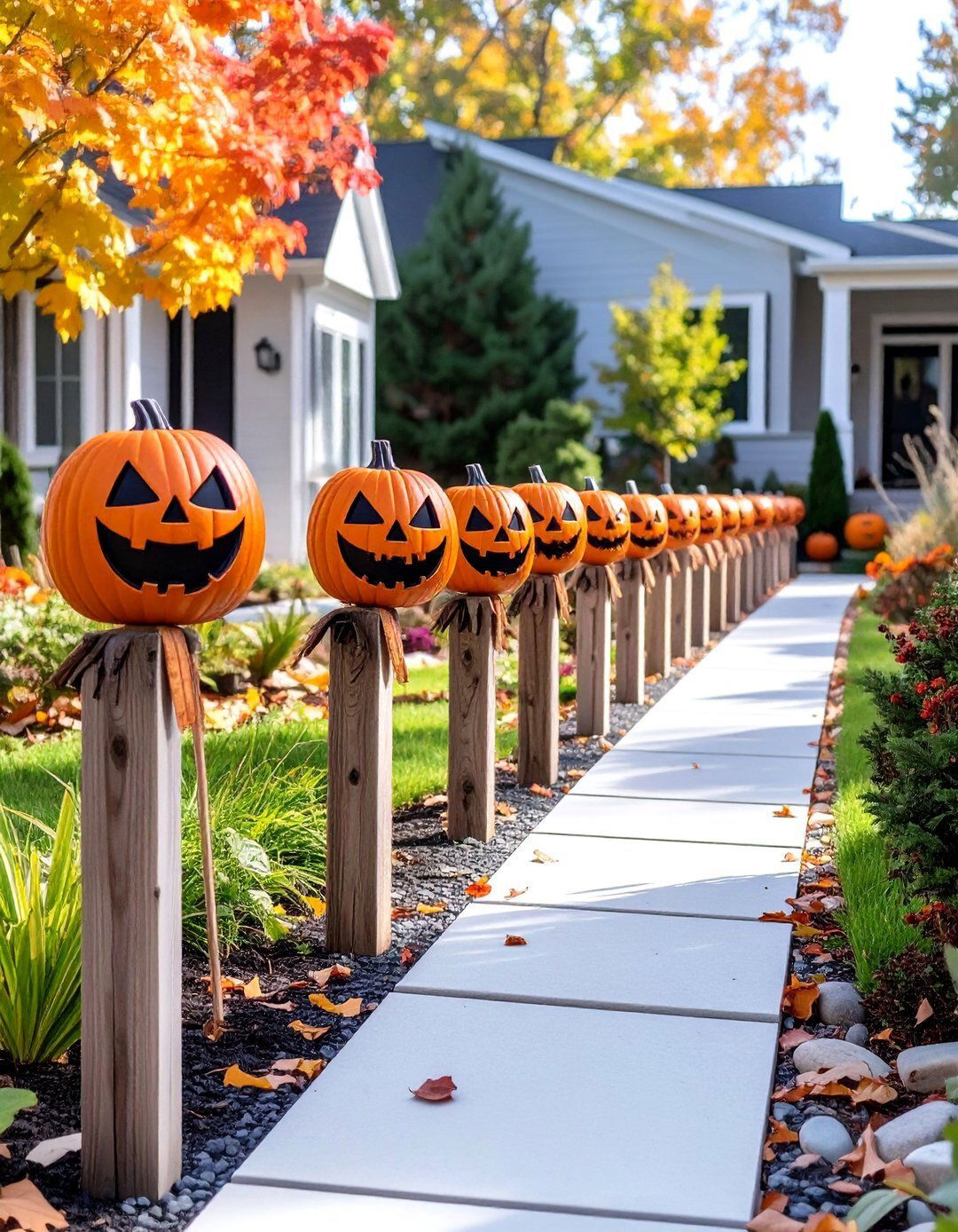Severed Heads on Stakes - 30 outdoor halloween decoration ideas