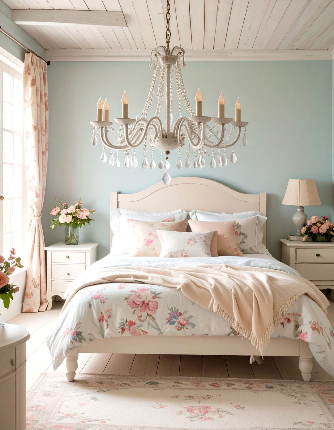 Shabby Chic Distressed Chandelier - 30 bedroom ceiling light ideas