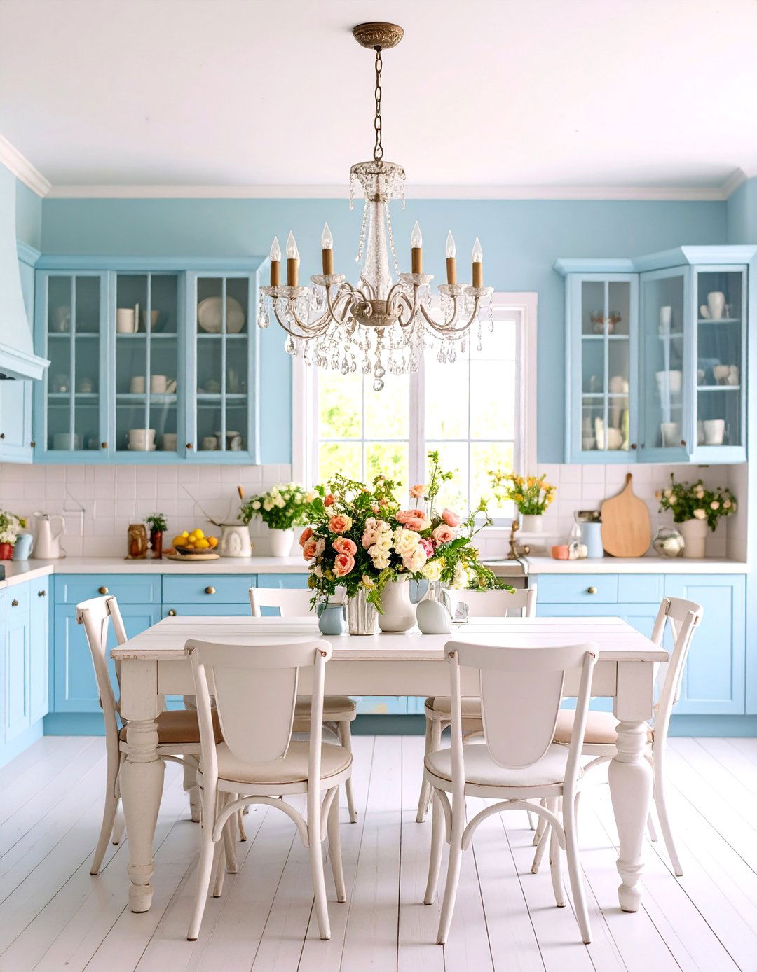 Shabby Chic Kitchen with Distressed Chandeliers - 30 kitchen lighting design ideas