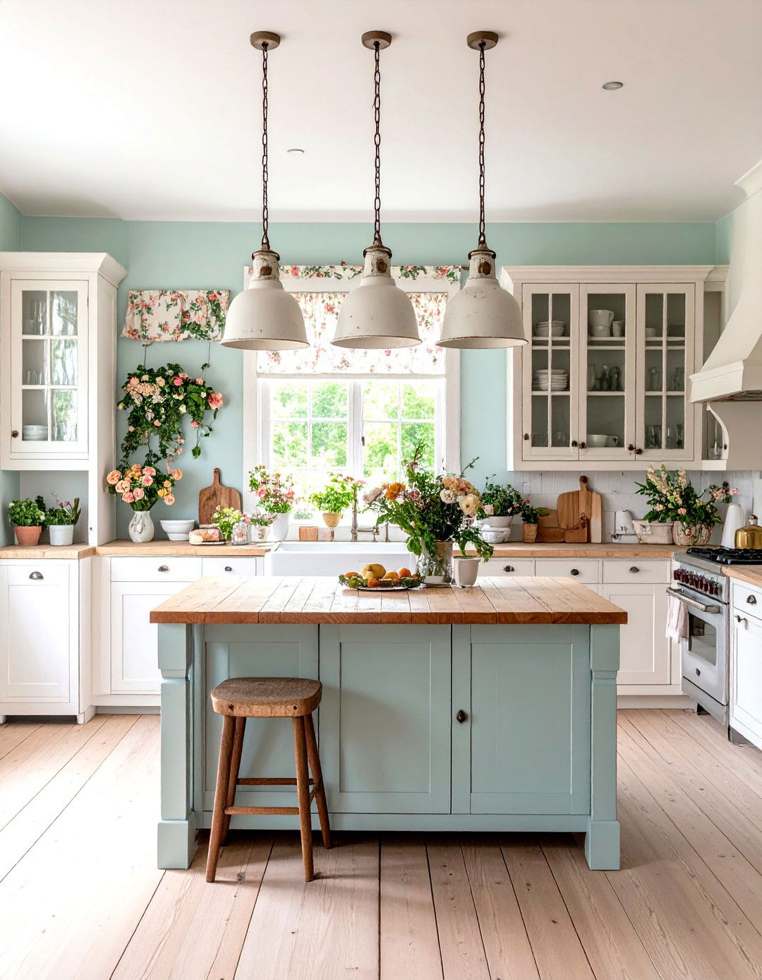 Shabby Chic Kitchen with Distressed Pendants - 30 kitchen island pendant lighting ideas