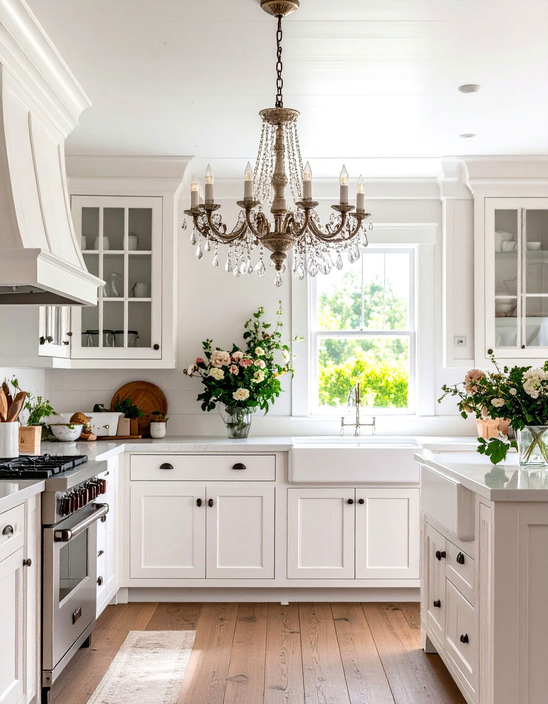 Shabby Chic Kitchen with a Distressed Chandelier - 30 kitchen ceiling lights ideas
