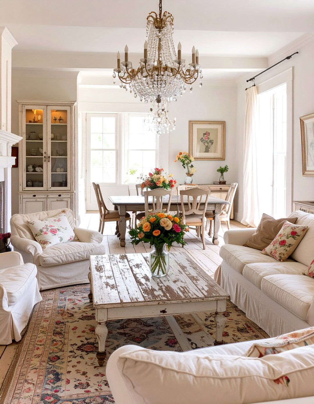 Shabby Chic Living and Dining Room - 30 open concept living room and dining room ideas