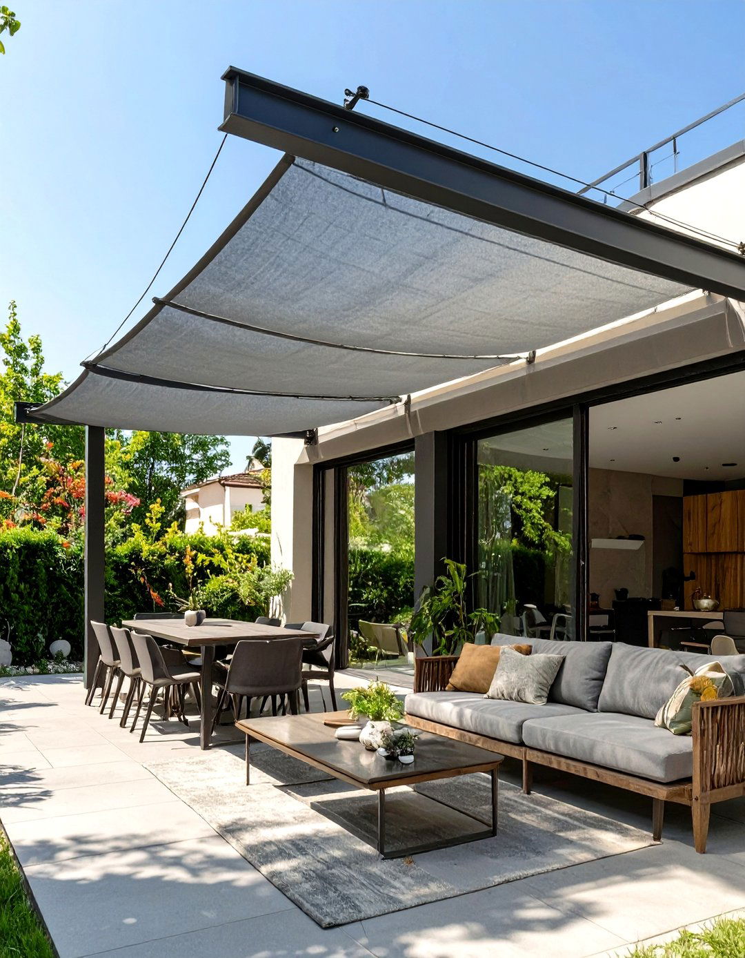 Shade Cloth on a Wire System - 30 cheap patio cover ideas
