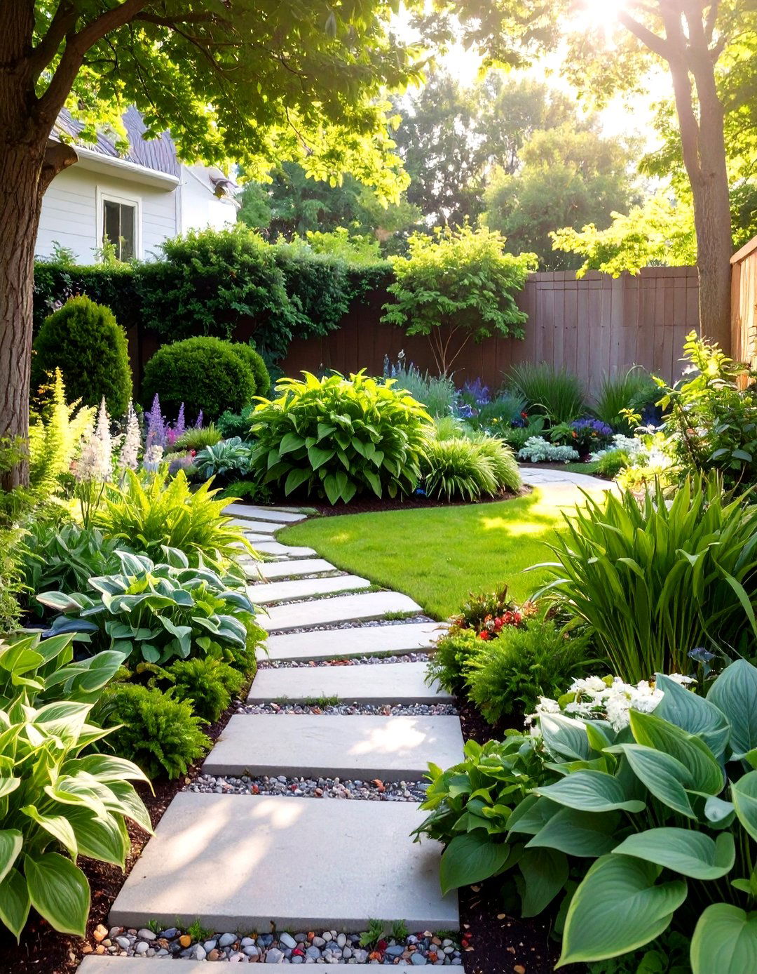 Shade Garden with Hostas and Ferns - 30 side yard landscaping ideas
