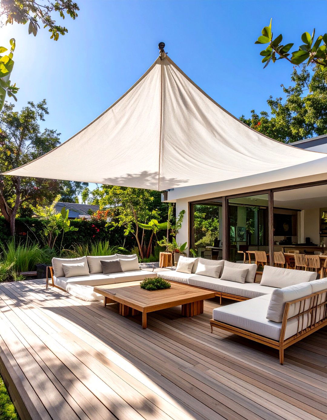 Shaded Outdoor Deck with a Sail Canopy - 30 outdoor deck ideas