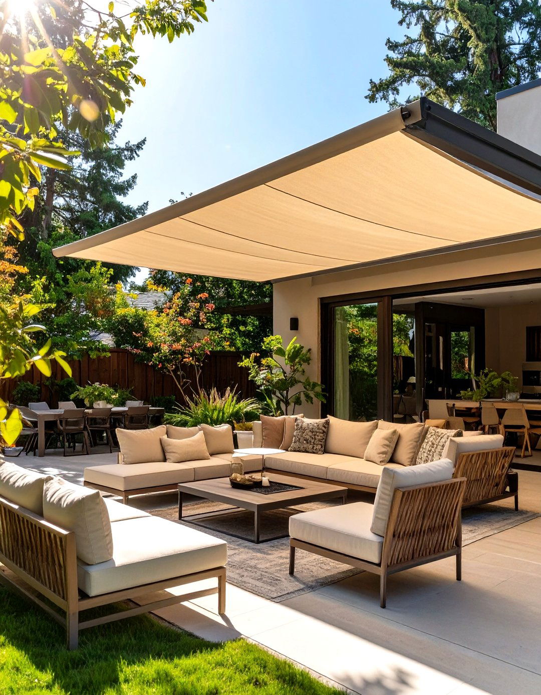 Shaded Patio with Retractable Awning - 30 outdoor patio design pictures ideas