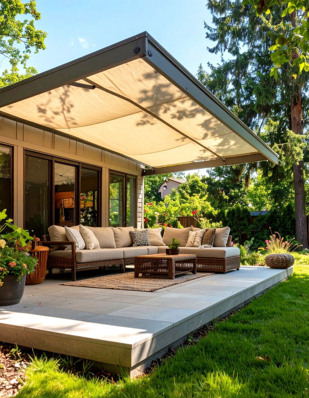 Shaded Porch With A Fabric Canopy - 30 mobile home porch ideas