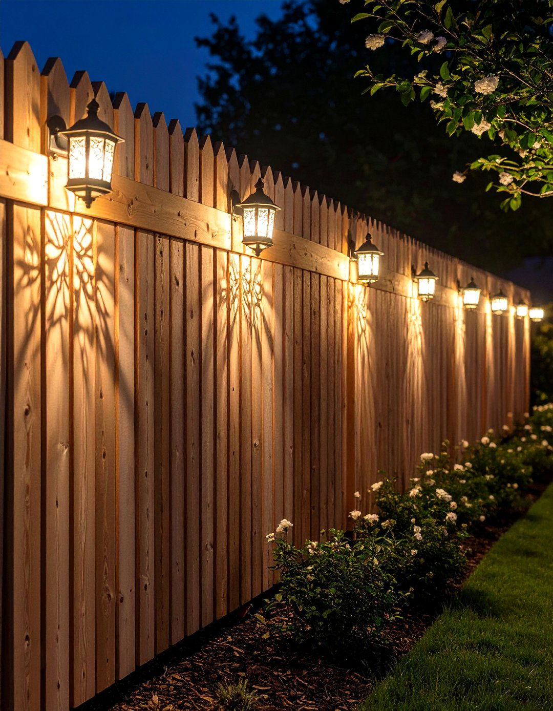 Shadow Casting Fence Lights - 30 backyard lighting ideas