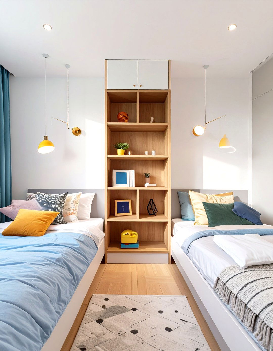 Shared Bedroom Separated by a Bookshelf - 30 shared bedroom ideas