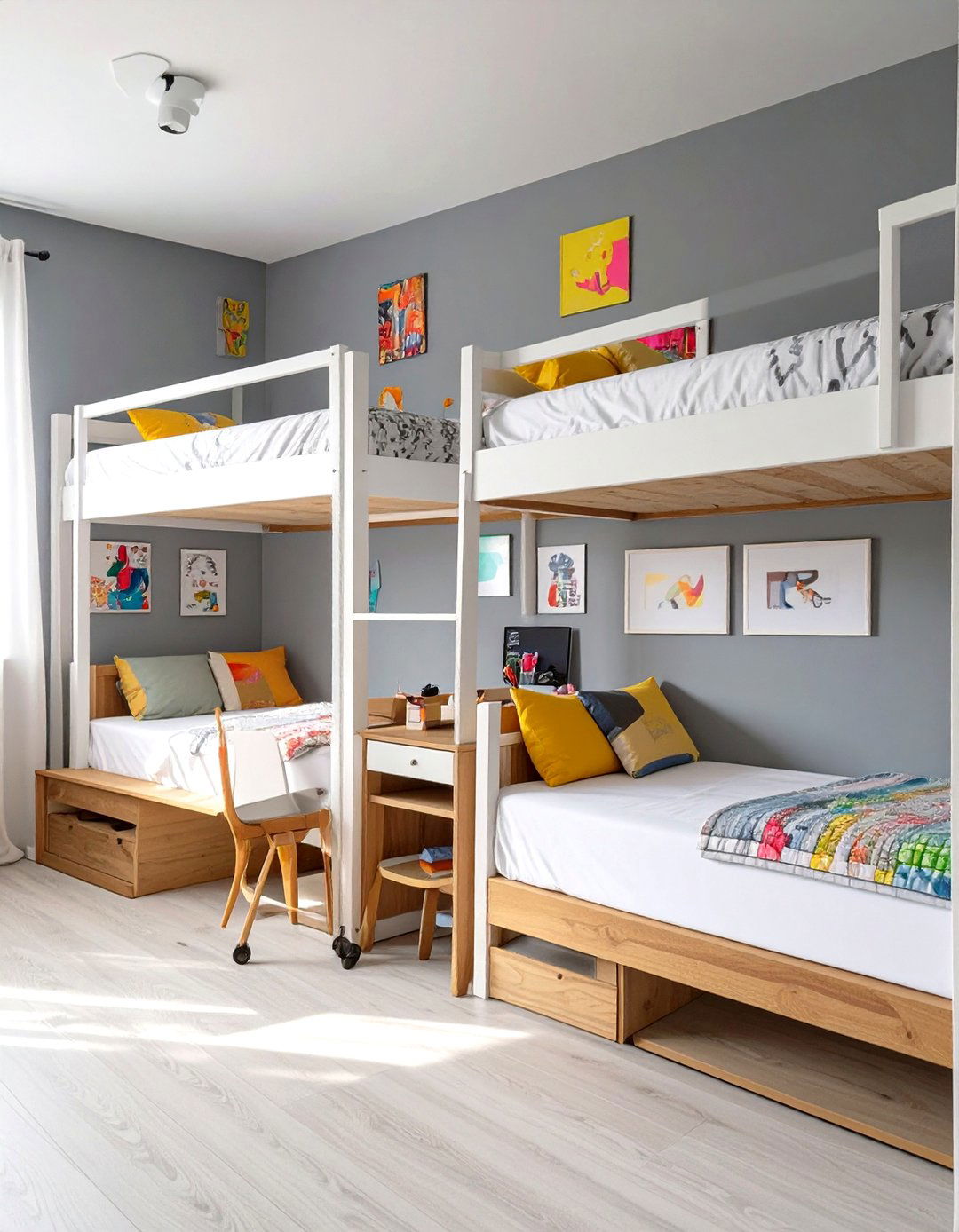 Shared Bedroom with Loft Beds and Desks Below - 30 shared bedroom ideas