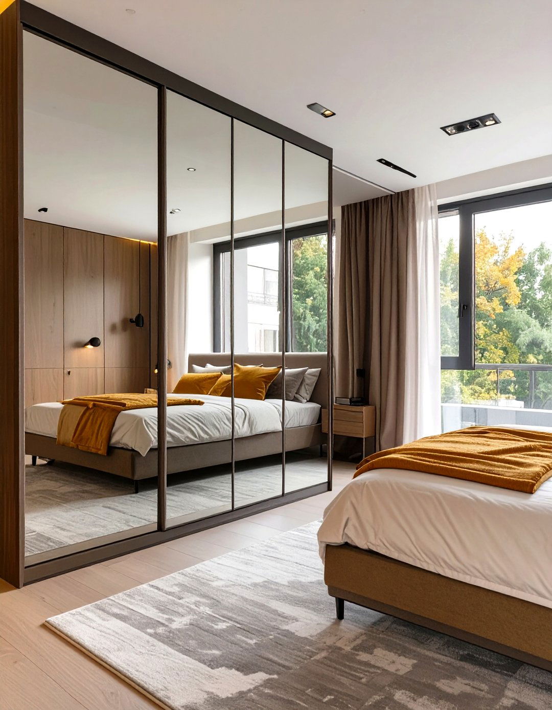 Shared Bedroom with Mirrored Wardrobe Doors - 30 shared bedroom ideas