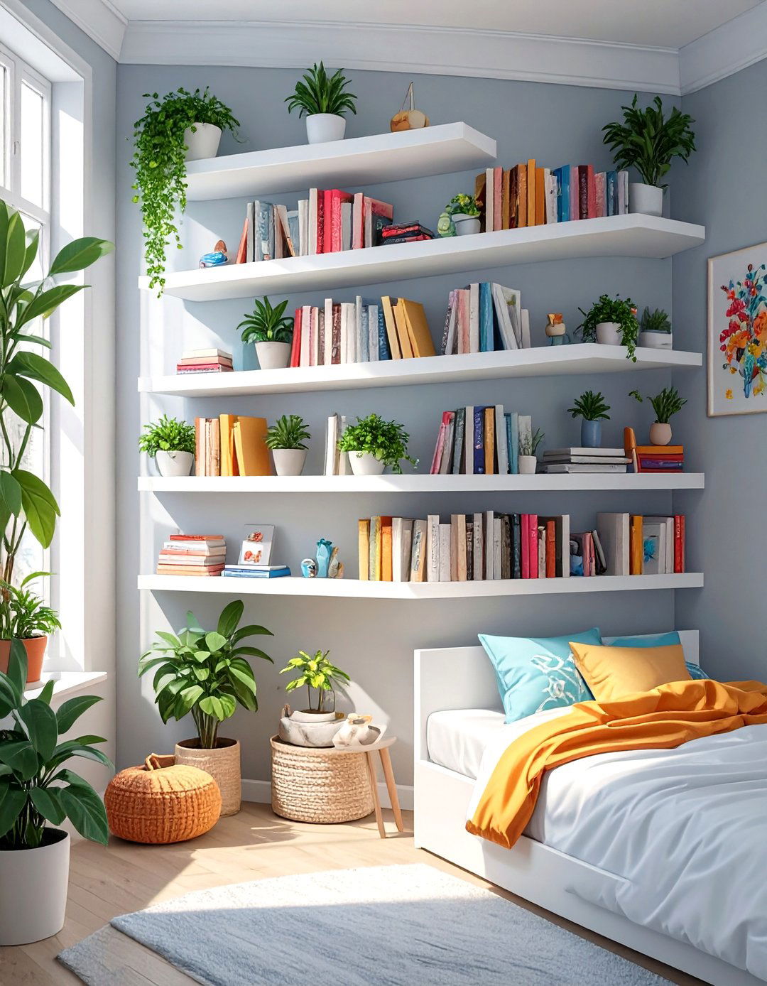 Shared Bedroom with Vertical Wall Shelving - 30 shared bedroom ideas