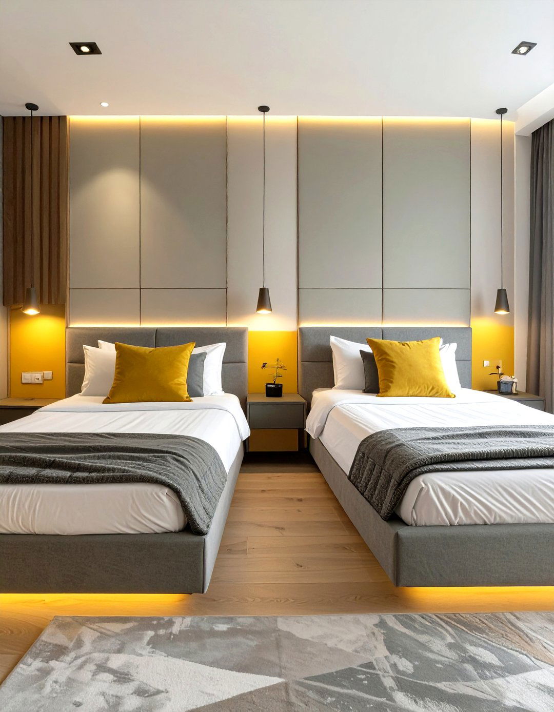 Shared Bedroom with Wall Mounted Headboards - 30 shared bedroom ideas