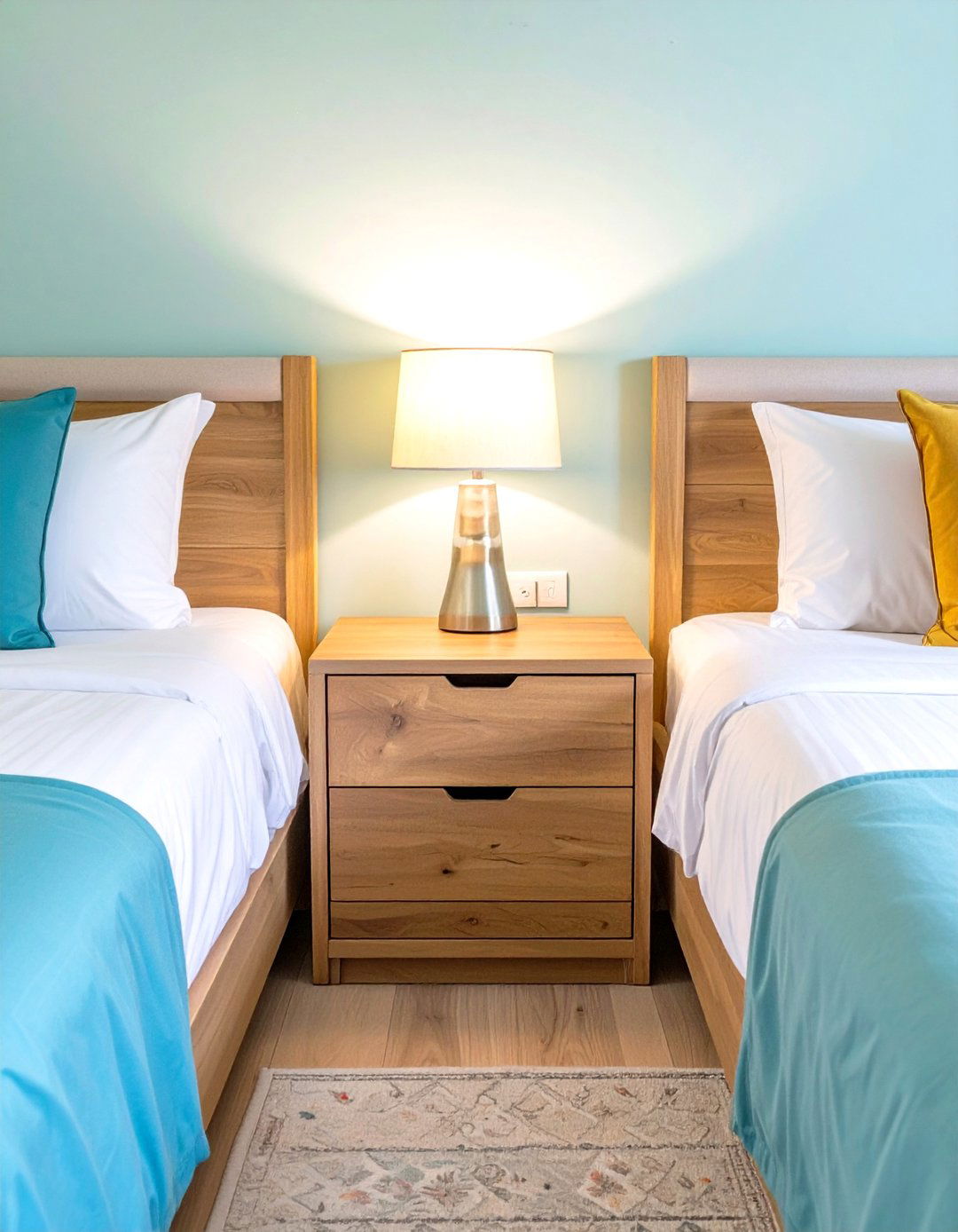 Shared Bedroom with a Shared Central Nightstand - 30 shared bedroom ideas