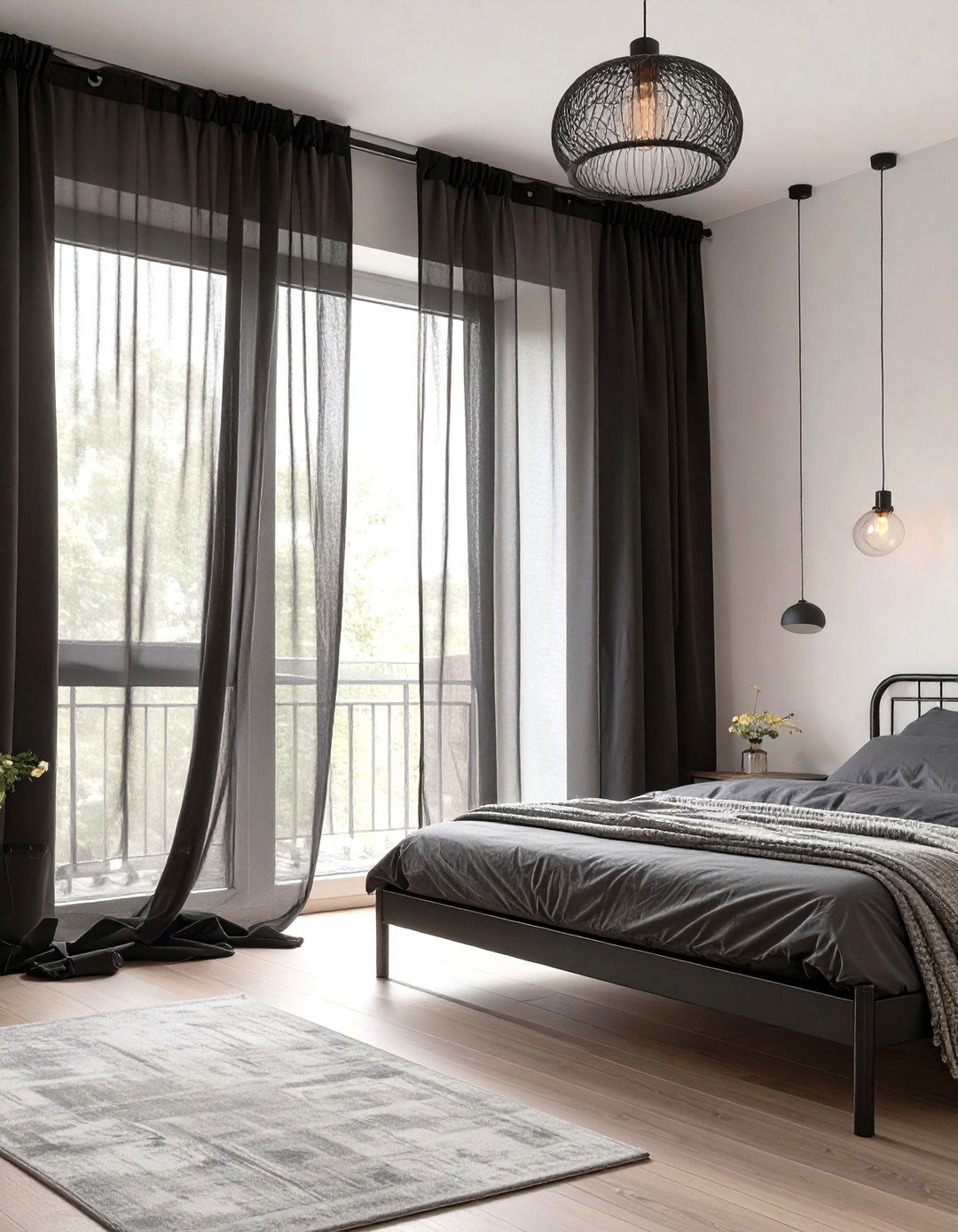 Sheer Black Curtains for a Moody Modern Bedroom - 30 curtains for bedroom ideas