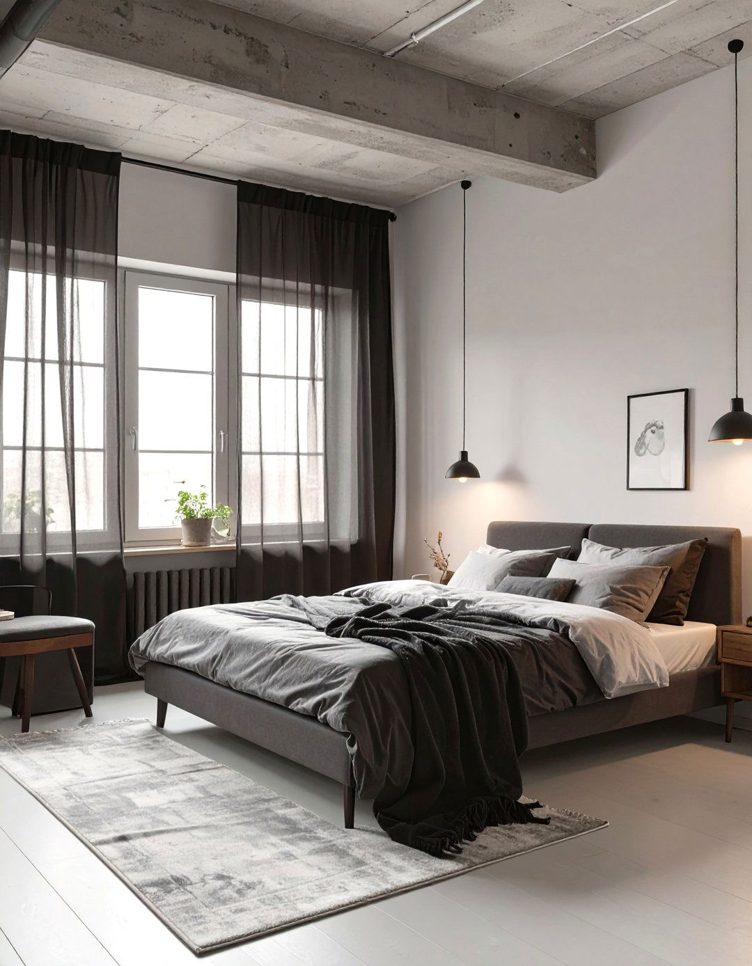 Sheer Black Curtains for a Moody Modern Bedroom - 30 curtain ideas for bedroom