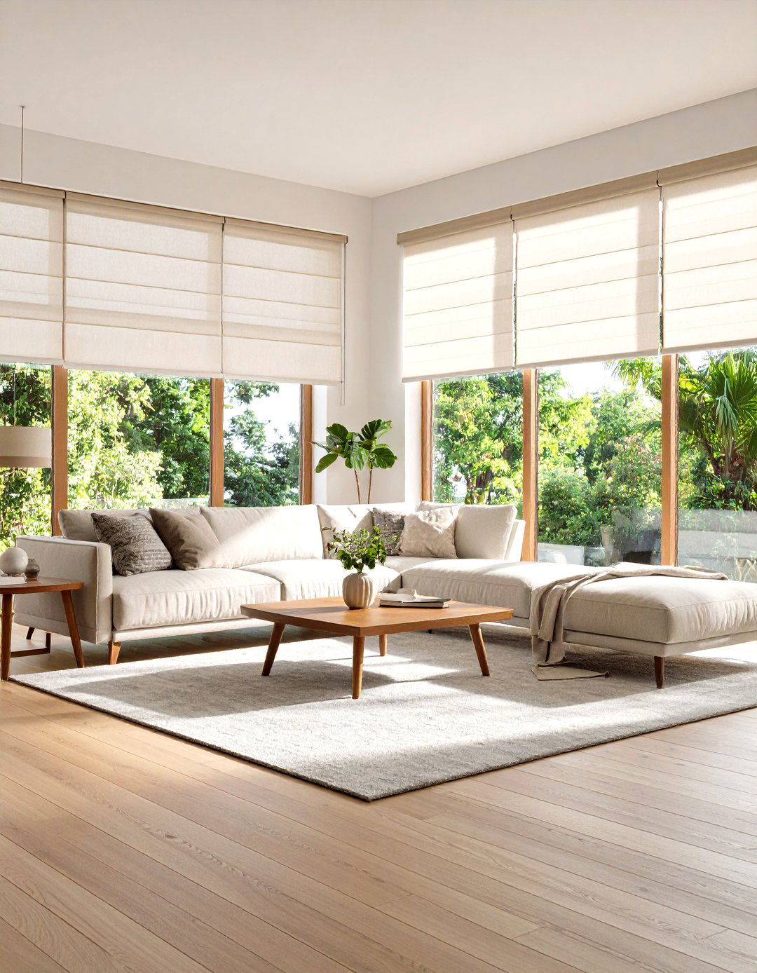 Sheer Blinds for Soft Light Diffusion - 30 living room window treatment ideas