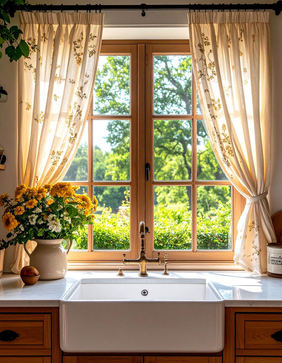 Sheer Embroidered Cafe Curtains - 30 kitchen curtain ideas above sink