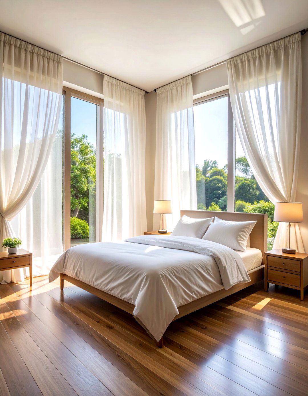 Sheer Floor to Ceiling Curtains - 30 romantic bedroom ideas