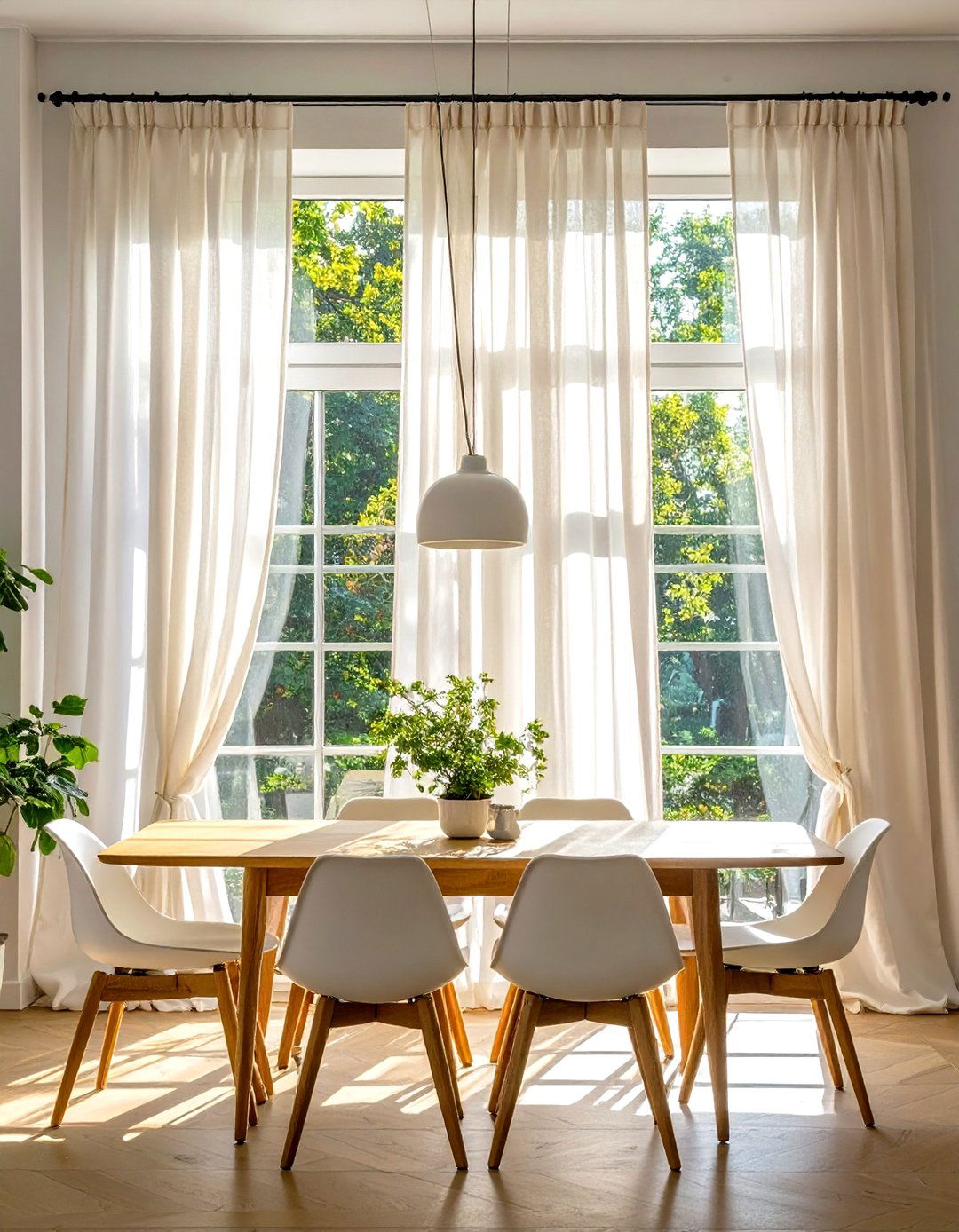 Sheer White Curtains - 30 simple dining room ideas
