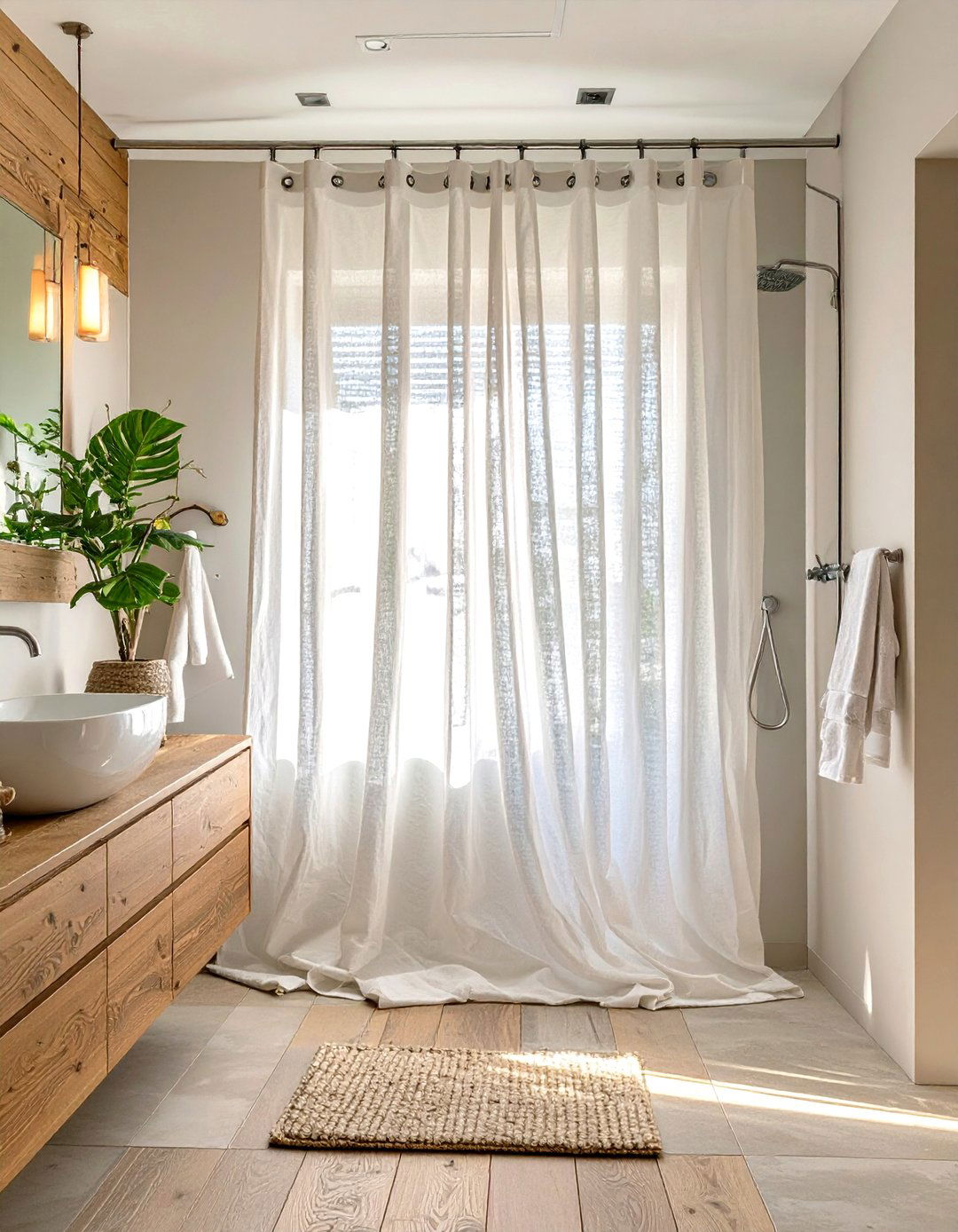 Sheer White Linen Shower Curtain - 30 elegant shower curtain ideas
