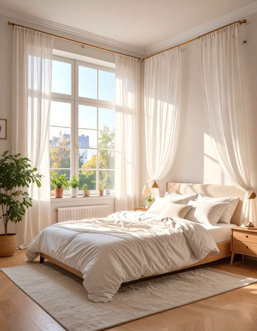 Sheer or Lightweight Curtains - 30 small apartment bedroom ideas