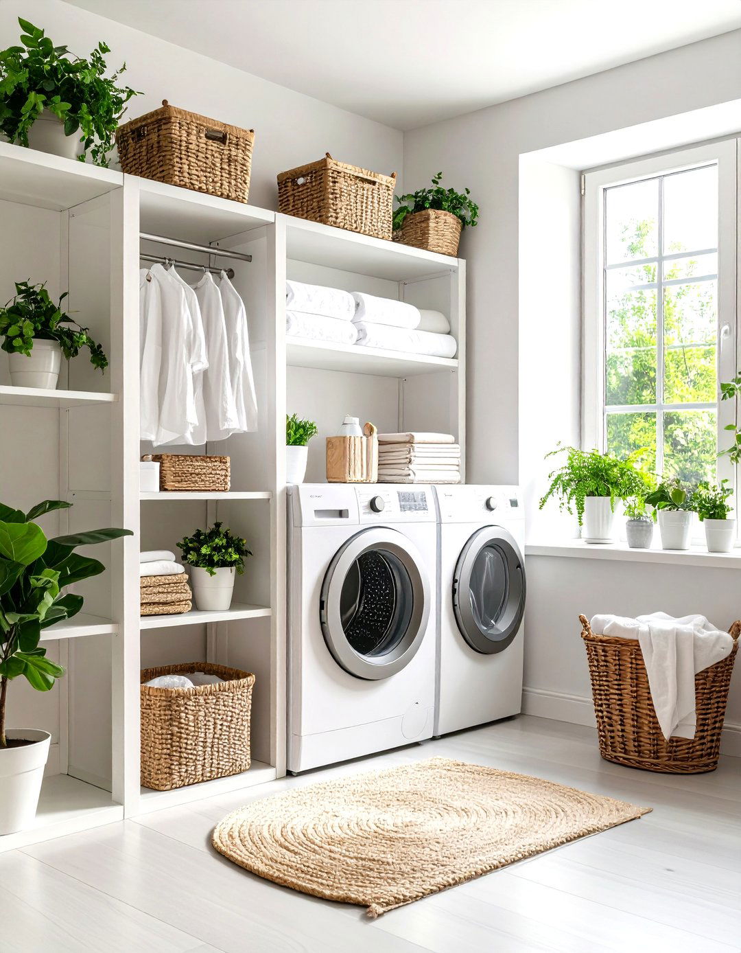 Shelving Flanking a Window - 30 laundry shelf ideas