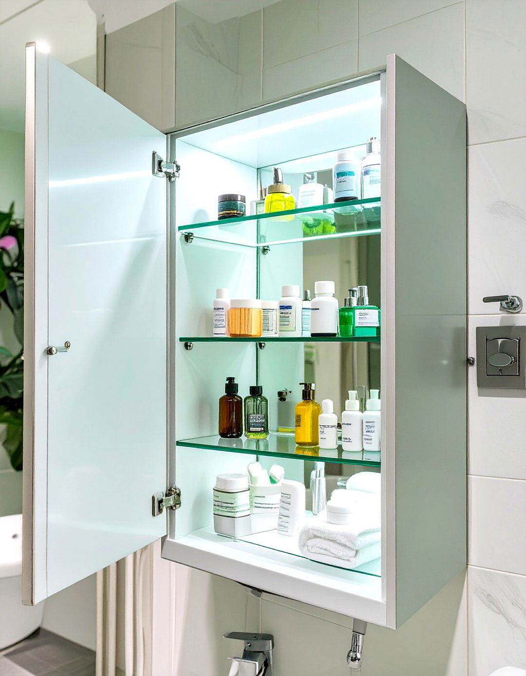 Shelving Within a Mirrored Cabinet - 30 shelves very small bathroom storage ideas