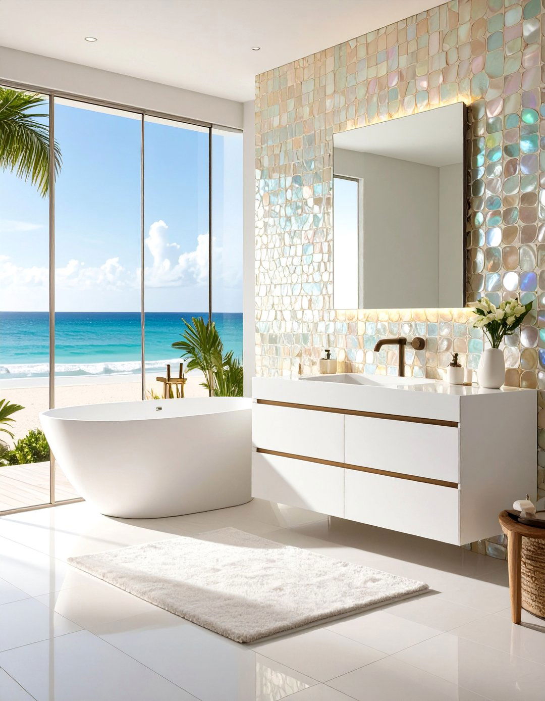Shimmering Mother of Pearl Bathroom - 30 beach bathroom ideas