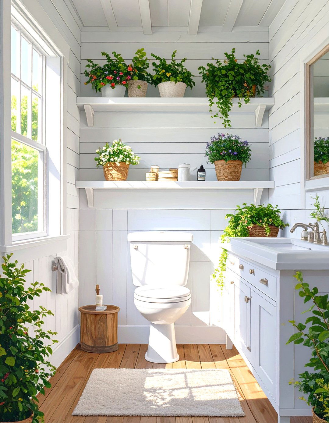 Shiplap Bathroom Nook with Built in Shelves - 30 shiplap bathroom ideas