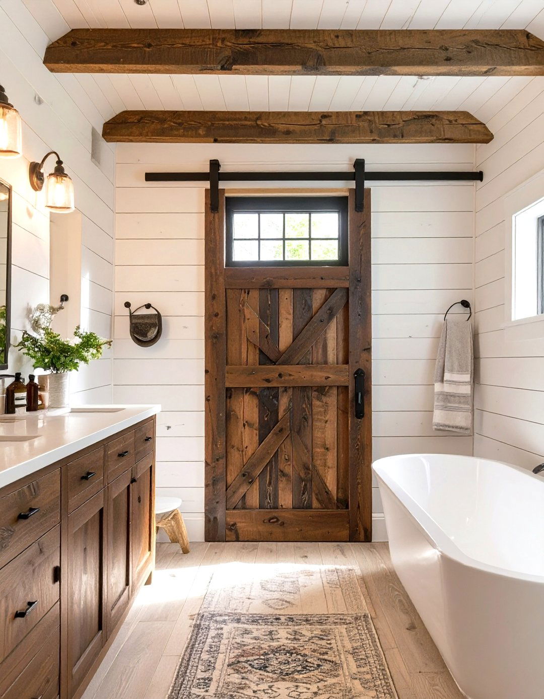 Shiplap Bathroom with a Barn Door - 30 shiplap bathroom ideas