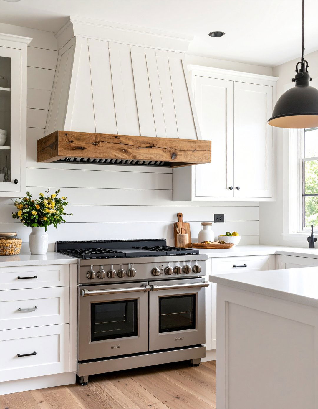 Shiplap Covered Farmhouse Kitchen Vent Hood - 30 kitchen vent hood ideas