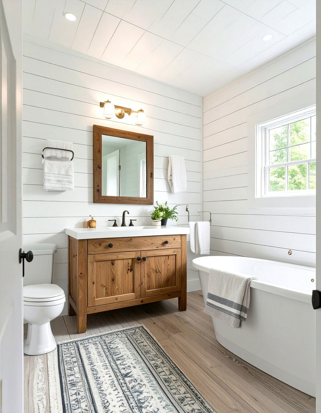 Shiplap Walls in a Small Farmhouse Bathroom - 30 small farmhouse bathroom ideas