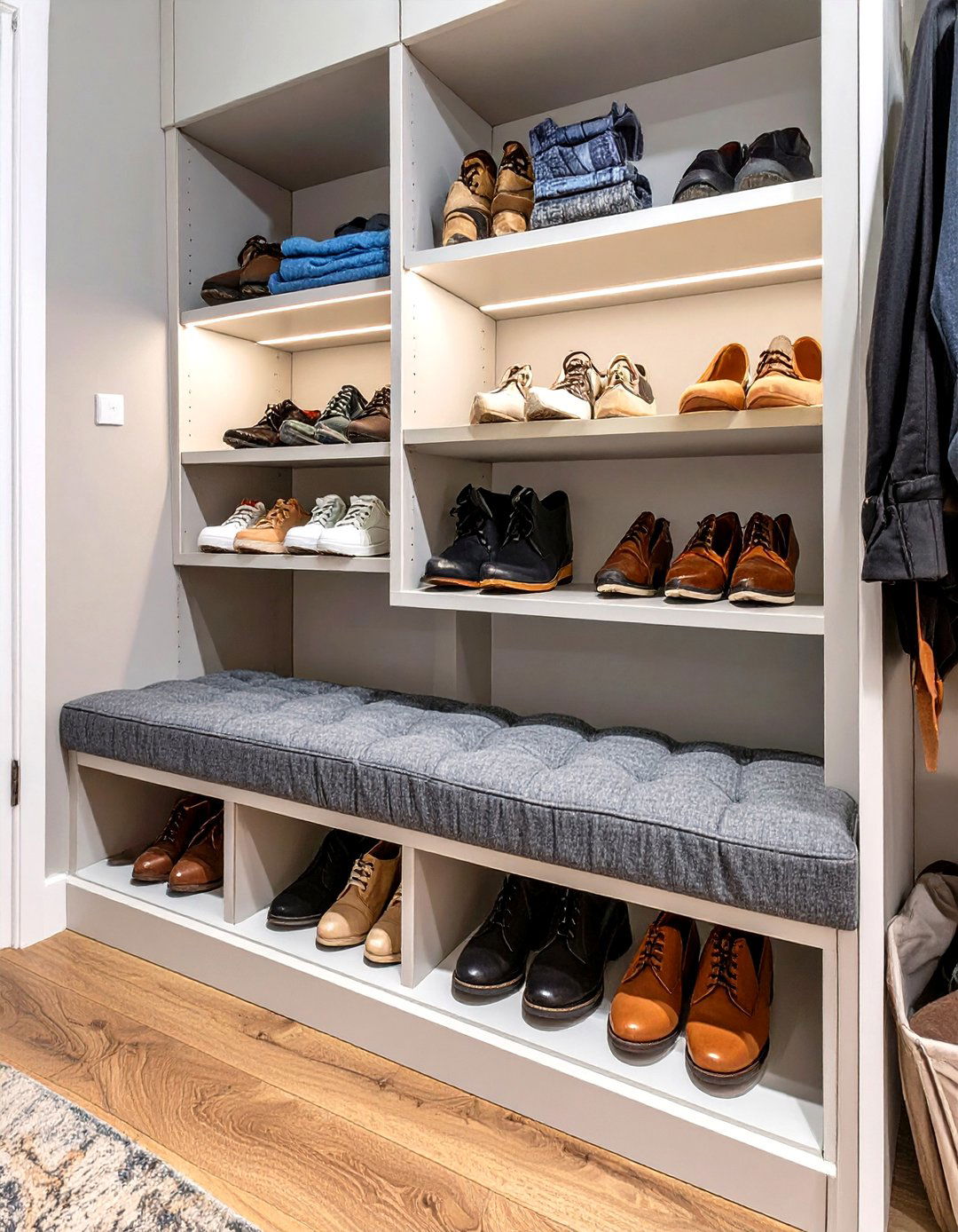 Shoe Closet with an Integrated Bench - 30 shoe closet ideas