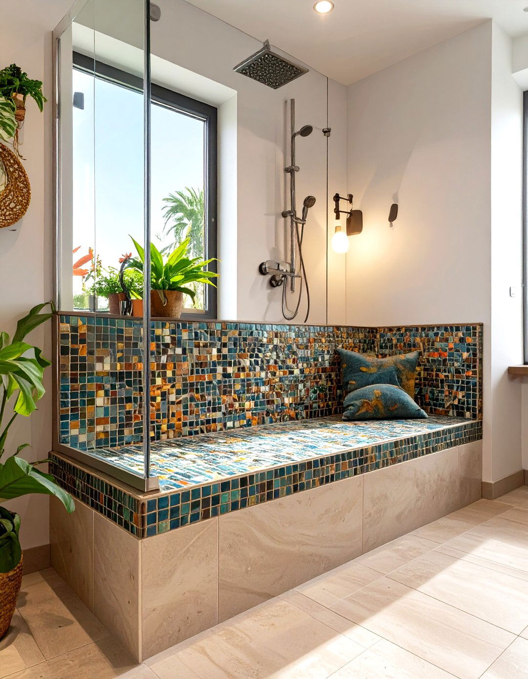 Shower Bench Integrated with a Pony Wall - 30 shower bench ideas