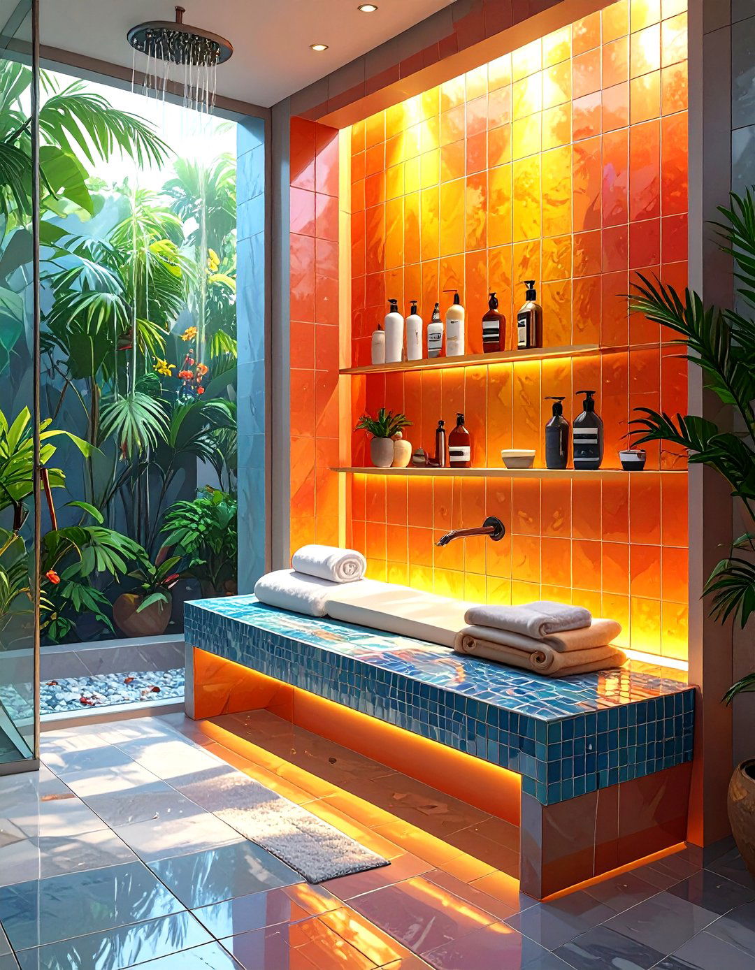 Shower Bench with an Integrated Storage Niche - 30 shower bench ideas