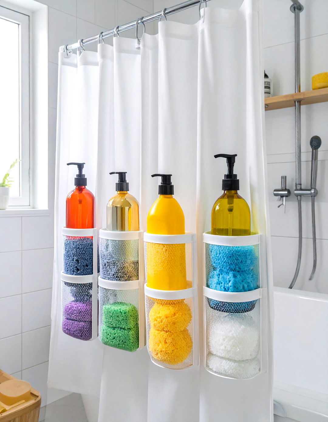 Shower Curtain with Storage Pockets - 30 shower storage ideas