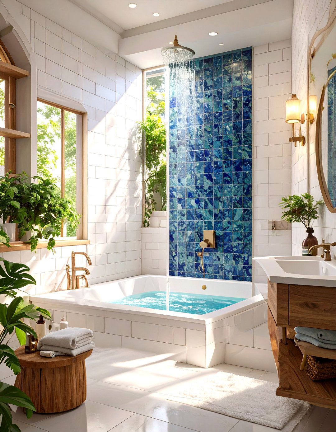 Shower Over Tub with Custom Tiled Niche - 30 shower and tub ideas